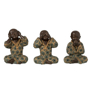 Set 3 Figuras de Budas Verde 11 X 9,5 X 15 cm