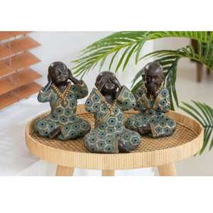 Set 3 Figuras de Budas Verde 16,5 X 15 X 21 cm