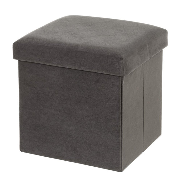 Puf Arcón Plegable Velvet Gris Oscuro 38 X 38 X 38 cm