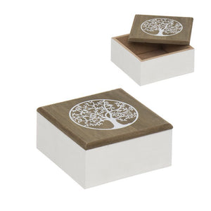 Caja Decorativa de Madera Arbol de la Vida 11,4 X 11,4 X 5,4 cm
