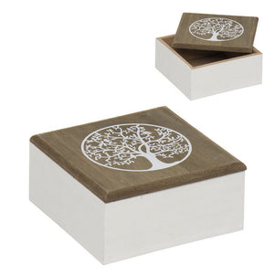 Caja Decorativa de Madera Arbol de la Vida 18 X 18 X 7 cm
