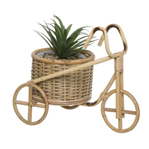 Planta Artificial en Macetero de Bambú Forma de Bicicleta 29 x 16 x 23,8cm