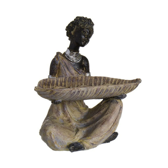 Figura de Resina Africana Portavela 18,5 x 12,8 x 20,5cm