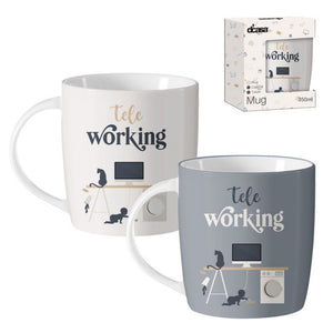 SET 2 TAZAS MUG DE PORCELANA 'TELETRABAJO' 350ML 8,3 X 8,3 X 10 CM
