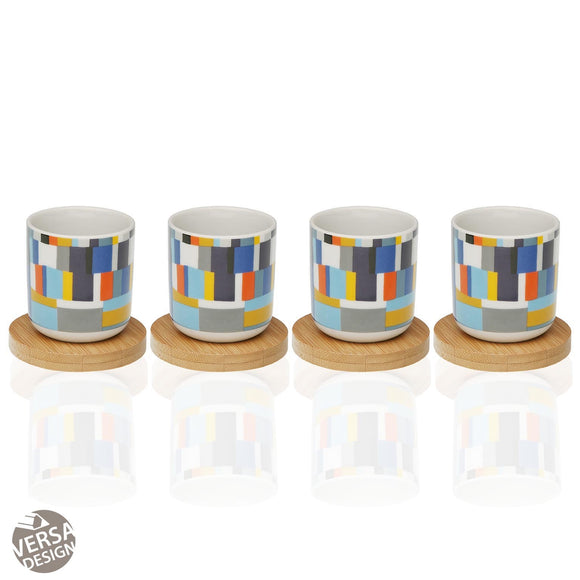 Set 4 Tazas de Porcelana con Soporte Bambú Etna 5,8 X 5,8 X 6,3 cm