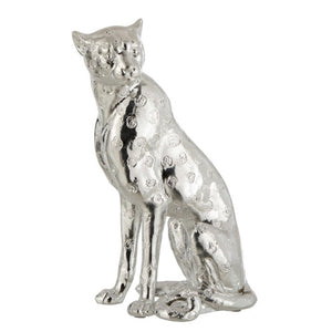 Figura Resina Leopardo Plateado 19,5 X 13,5 X 30,5 cm