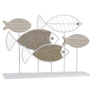 Figura de metal y fibra peces natural blanco 40 x 8 x 29 cm