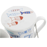 Taza Mug para Infusiones de Porcelana Peces 10,5 x 8 x 11cm