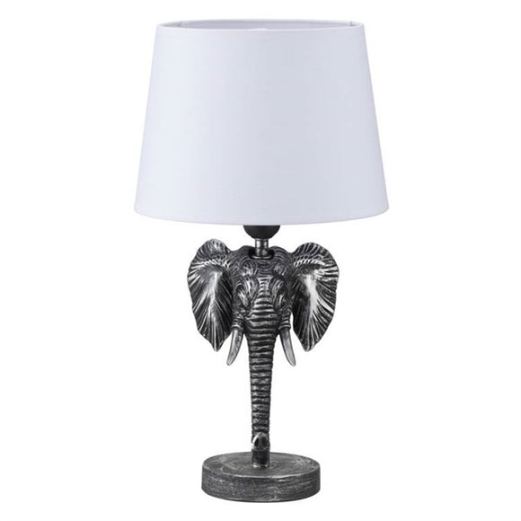Lámpara Sobremesa de Resina Busto Elefante Plateado 25 X 45 cm