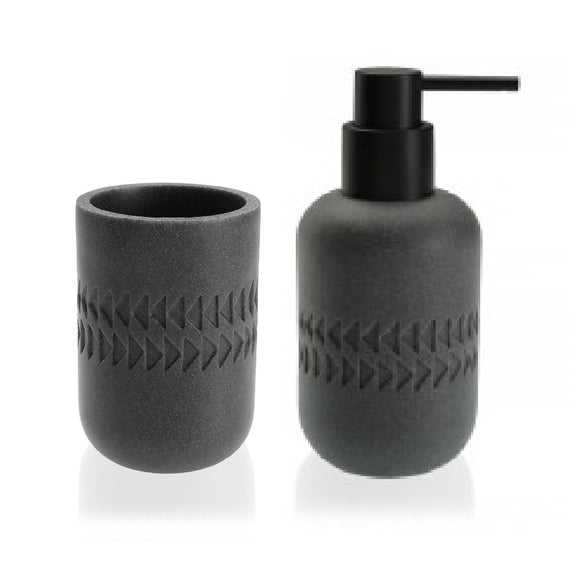 Juego de Dispensador y Portacepillos Gris de Resina